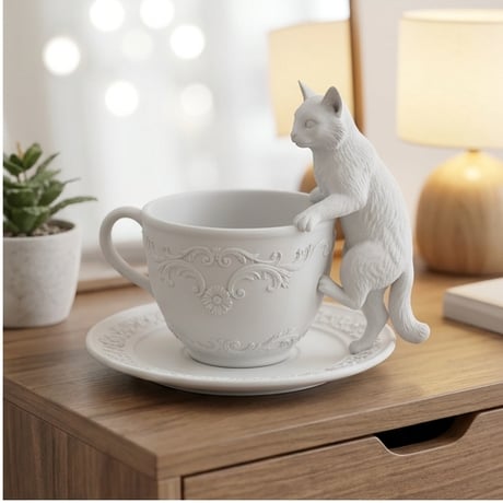 猫（ソマリ）のアクセサリートレイ 小物入れ マットホワイト