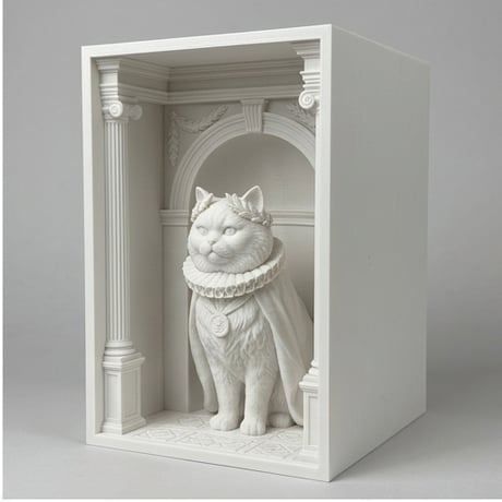 猫（ヒマラヤン）の3Dプリント ブックヌーク 白PLA 本棚インテリア