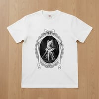 犬（サモエド）半袖Tシャツ ルネサンス風モノクロアート ホワイト 男女兼用