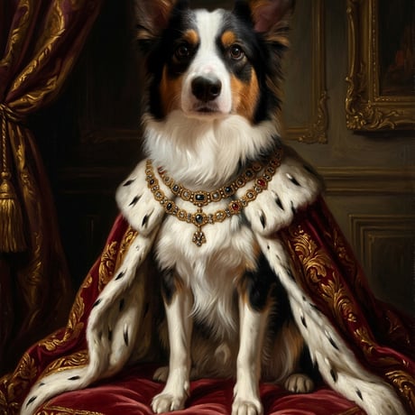 犬（ボーダーコリー）のルネサンス風肖像画 油絵風アートA4額装インテリア壁掛け
