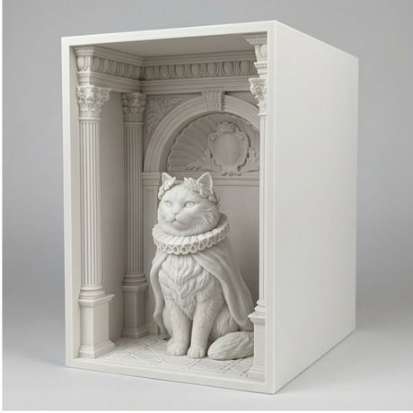 猫（ヒマラヤン）の3Dプリント ブックヌーク 白PLA 本棚インテリア