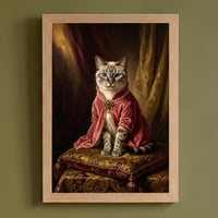 猫（シャム猫）のルネサンス風肖像画 油絵風アートA4額装インテリア壁掛け