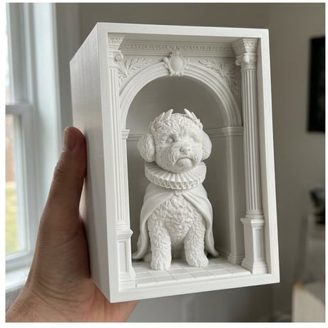犬（ビションフリーゼ）の3Dプリント ブックヌーク 白PLA 本棚インテリア