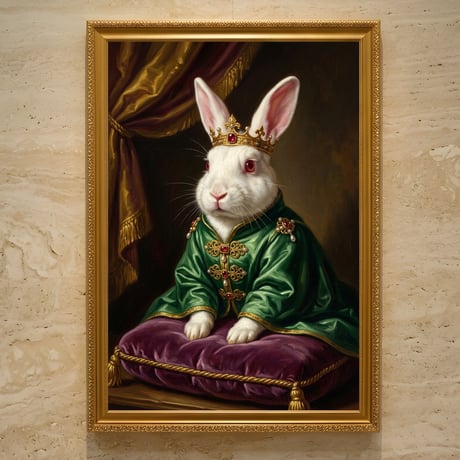 うさぎ（ニュージーランドホワイト）のルネサンス風肖像画 A3額装インテリア壁掛け