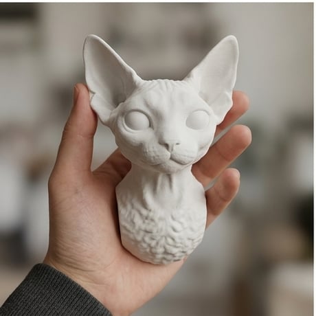猫（デボンレックス）の壁掛けレリーフ 3Dプリント 白PLA インテリア