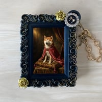 犬（柴犬）バッグチャーム ルネサンス風 ブラック額縁デザイン