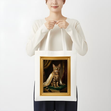 猫（ベンガル）トートバッグ ルネサンス風カラーアート 金縁フレーム