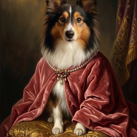 犬（シェットランドシープドッグ）のルネサンス風肖像画 A4額装インテリア壁掛け