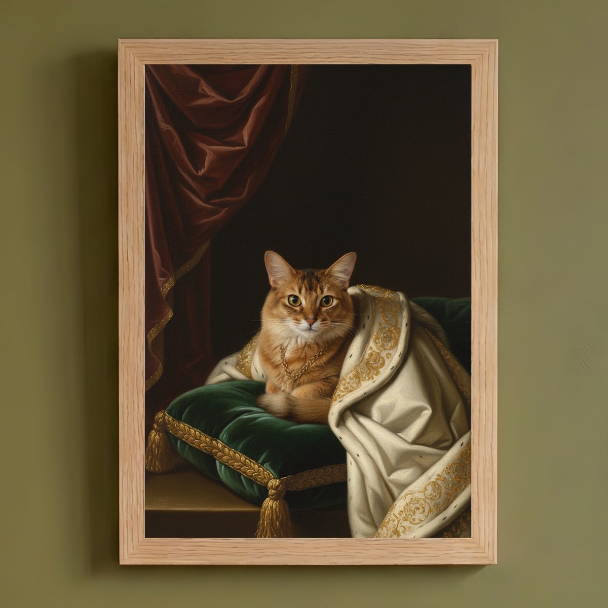 猫（ソマリ）のルネサンス風肖像画 油絵風アートA4額装インテリア