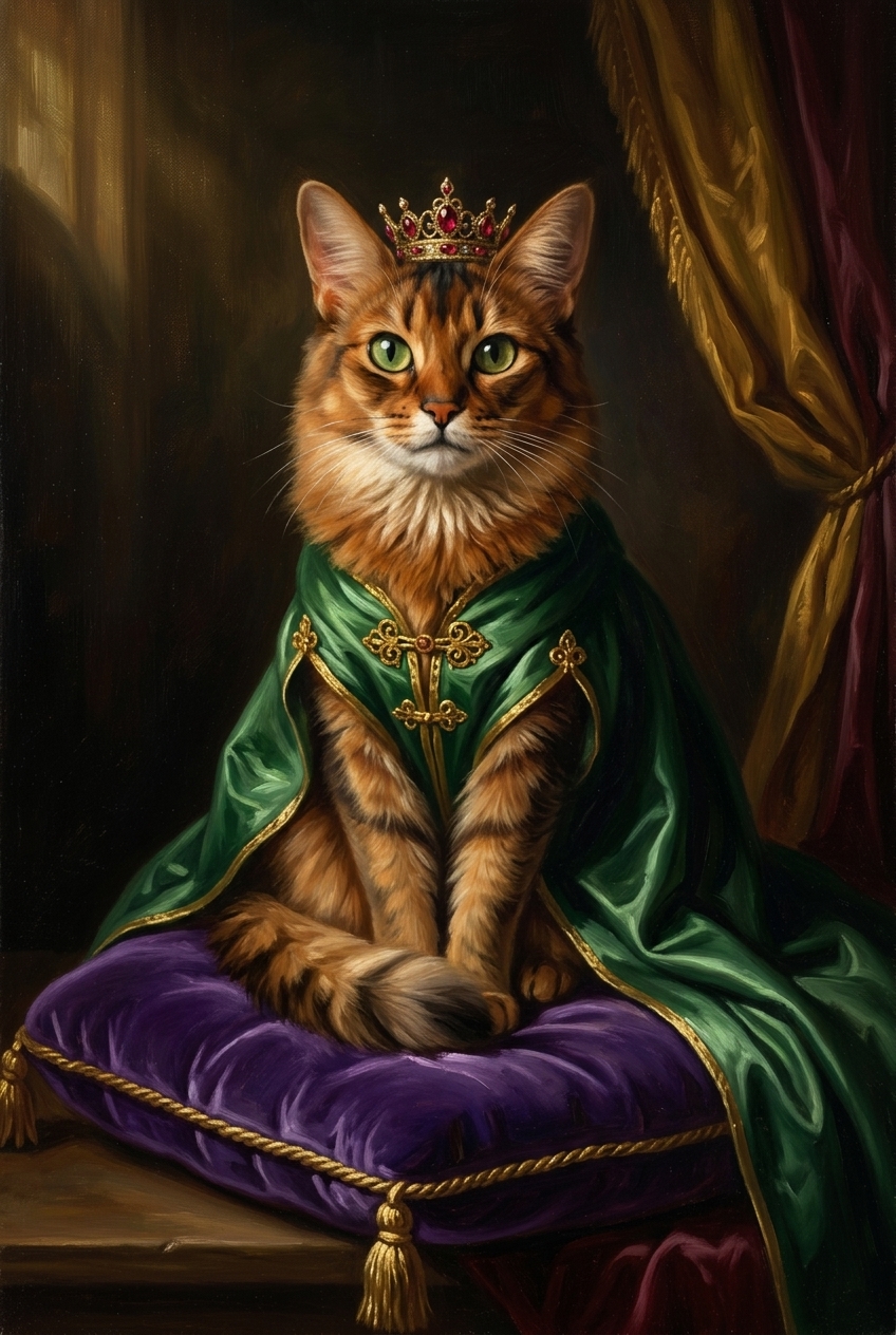 猫（ソマリ）のルネサンス風肖像画 油絵風アートA3額装インテリア