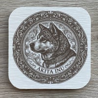 犬（秋田犬）の紋章コースター 4枚セット アンティーク調（珪藻土配合）