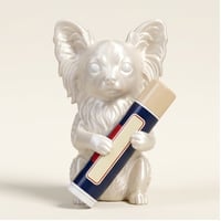 犬（パピヨン）の3Dプリント リップケース シルクホワイト キーホルダー