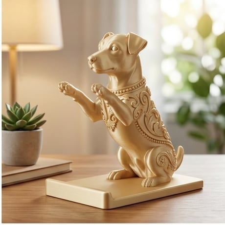 犬（ジャックラッセルテリア）のスマホスタンド 卓上 シルクゴールド