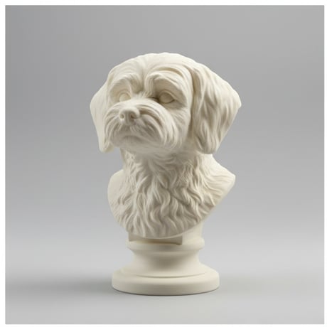 犬（マルチーズ）の3Dプリント胸像 白PLA 彫刻 置物 インテリア