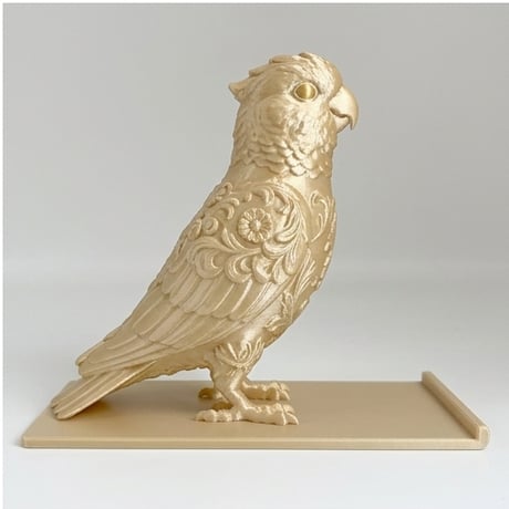 インコ（モモイロインコ）のスマホスタンド 卓上 シルクゴールド