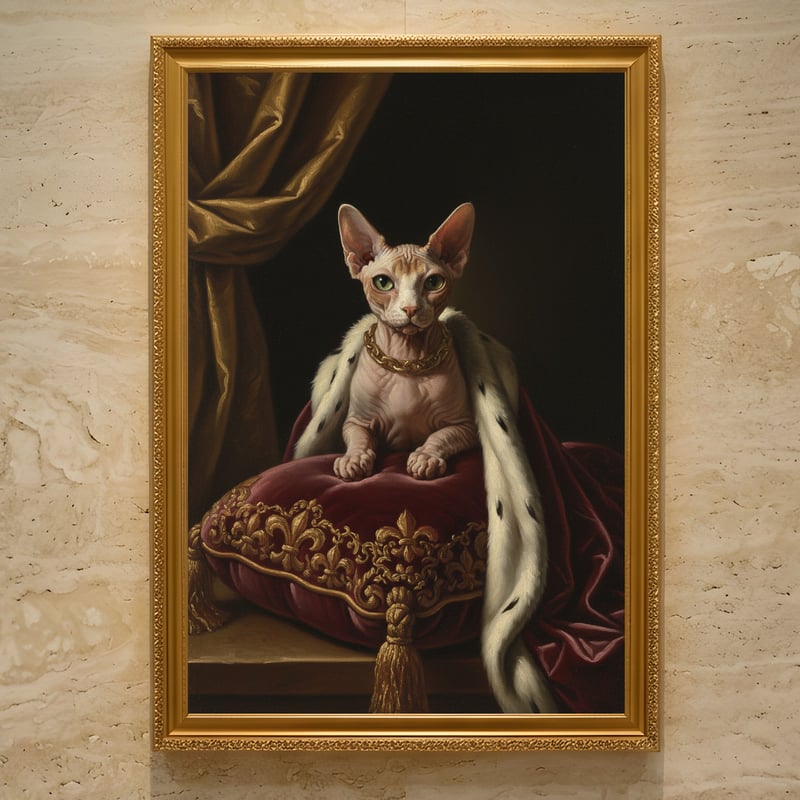 猫（スフィンクス）のルネサンス風肖像画 油絵風アートA3額装