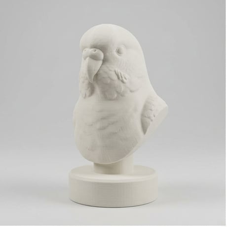 インコ（アキクサインコ）の3Dプリント胸像 白PLA 彫刻 置物 インテリア