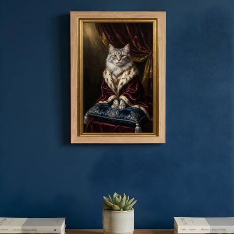 猫（ノルウェージャンフォレストキャット）のルネサンス風肖像画 A4額装