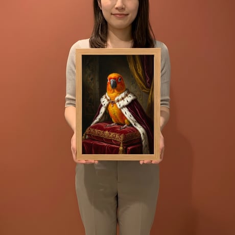 インコ（ナナイロメキシコインコ）のルネサンス風肖像画 A4額装インテリア壁掛け