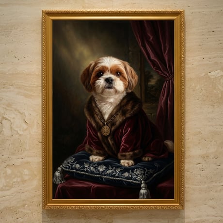 犬（シーズー）のルネサンス風肖像画 油絵風アートA3額装インテリア壁掛け