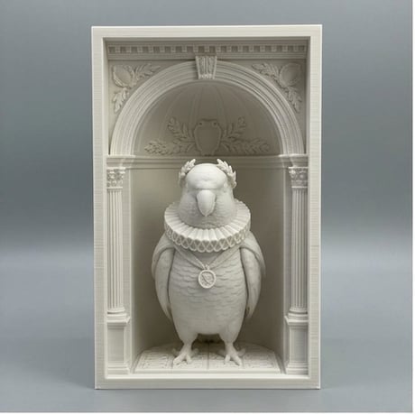 インコ（オキナインコ）の3Dプリント ブックヌーク 白PLA 本棚インテリア