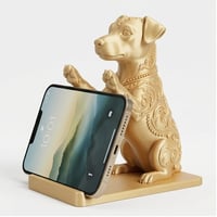 犬（ジャックラッセルテリア）のスマホスタンド 卓上 シルクゴールド