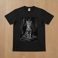 猫（オシキャット）半袖Tシャツ ルネサンス風モノクロアート ブラック 男女兼用