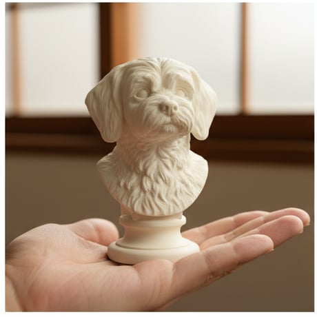 犬（マルチーズ）の3Dプリント胸像 白PLA 彫刻 置物 インテリア