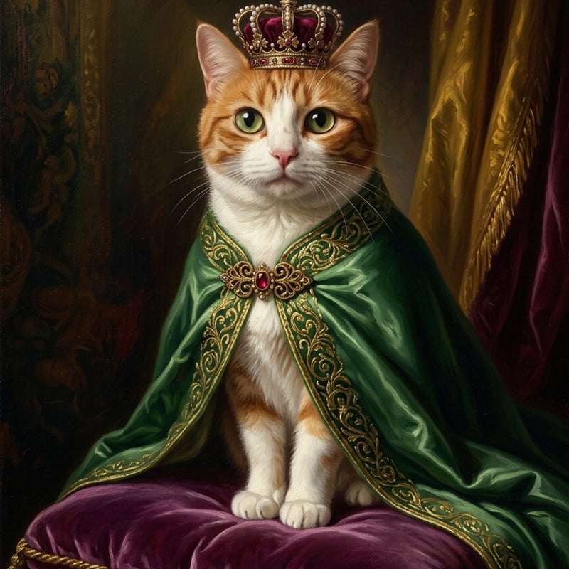 猫（マンチカン）のルネサンス風肖像画 油絵風アートA3額装インテリア
