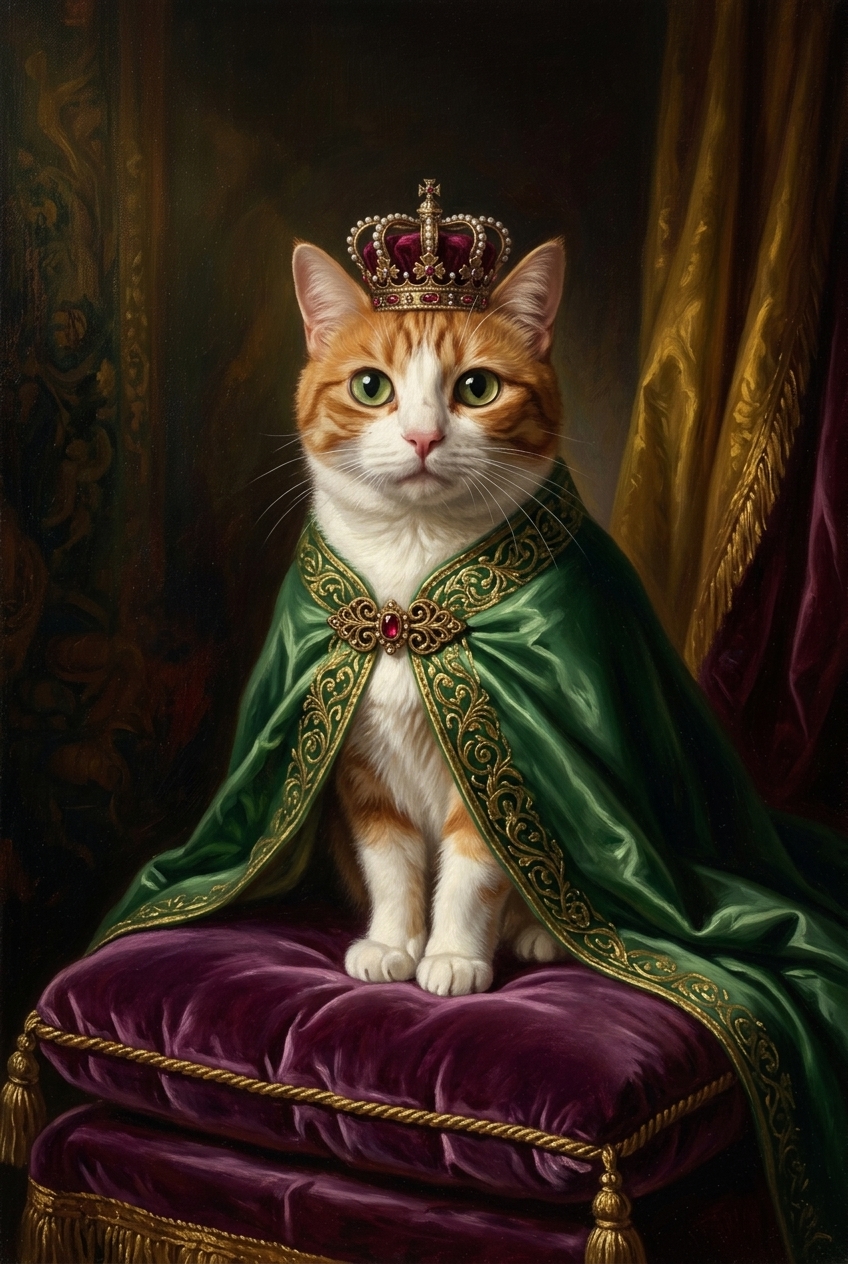大型絵画　肉筆　油彩　版画　美術品　猫の絵　超写実　ガ-デン　インテリア　価値 猫（マンチカン）のルネサンス風肖像画 油絵風アートA3額装インテリア