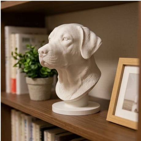 犬（ラブラドールレトリバー）の3Dプリント胸像 白PLA 彫刻 置物 インテリア