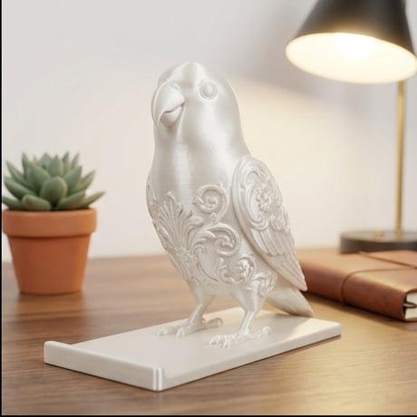 インコ（コザクラインコ）のスマホスタンド 卓上 シルクホワイト