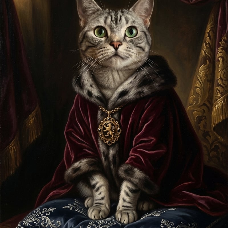 猫（アメリカンショートヘア）のルネサンス風肖像画 A4額装インテリア