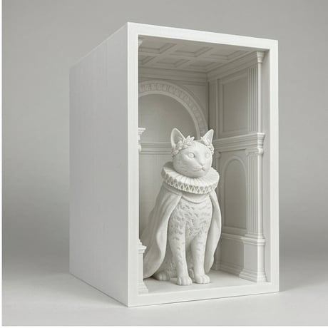 猫（オシキャット）の3Dプリント ブックヌーク 白PLA 本棚インテリア