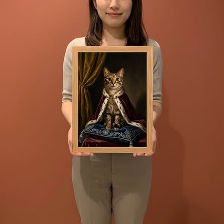 猫のルネサンス風肖像画 油絵風アートA4額装インテリア壁掛け