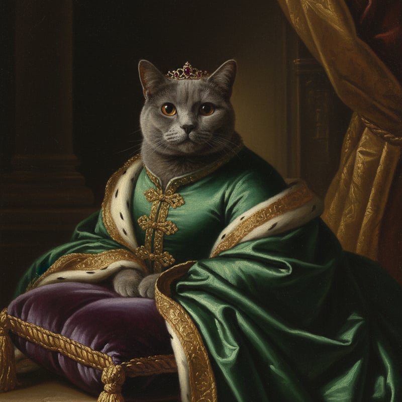 猫（ブリティッシュショートヘア）のルネサンス風肖像画 A4額装