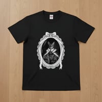 猫（アビシニアン）半袖Tシャツ ルネサンス風モノクロアート ブラック 男女兼用
