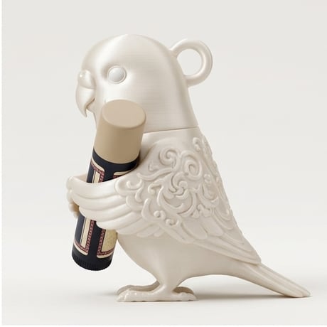 セキセイインコのリップケース 3Dプリント シルクホワイト キーホルダー