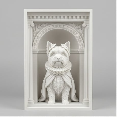 犬（ヨークシャーテリア）の3Dプリント ブックヌーク 白PLA 本棚インテリア