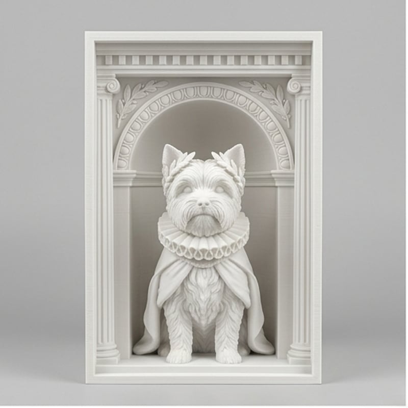 犬（ヨークシャーテリア）の3Dプリント ブックヌーク 白PLA 本棚