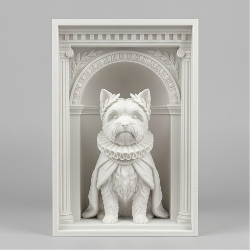 犬（ヨークシャーテリア）の3Dプリント ブックヌーク 白PLA 本棚