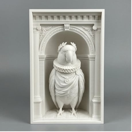 アレクサンドリンインコのブックヌーク 3Dプリント 白PLA 本棚インテリア