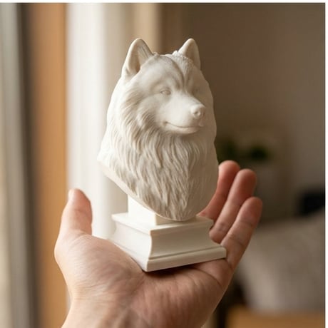 犬（サモエド）の3Dプリント胸像 白PLA 彫刻 置物 インテリア