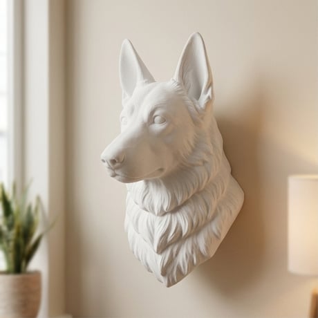 犬（ジャーマンシェパード）の壁掛けレリーフ 3Dプリント 白PLA インテリア