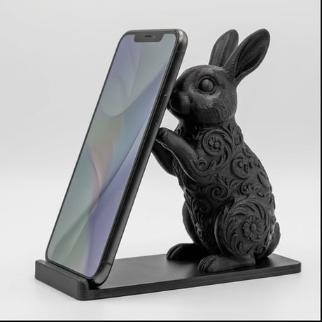 うさぎ（ドワーフホト）のスマホスタンド 卓上 シルクブラック