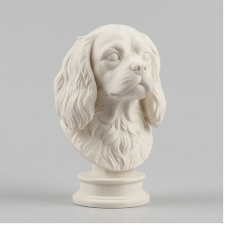 犬（キャバリア）の3Dプリント胸像 白PLA 彫刻 置物 インテリア