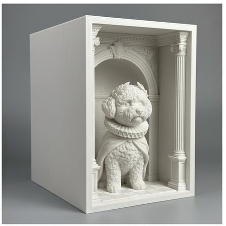 犬（ビションフリーゼ）の3Dプリント ブックヌーク 白PLA 本棚インテリア