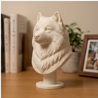 犬（サモエド）の3Dプリント胸像 白PLA 彫刻 置物 インテリア