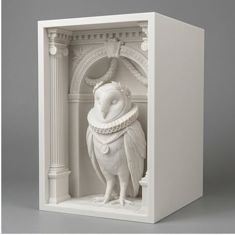 メンフクロウの3Dプリント ブックヌーク 白PLA 本棚インテリア