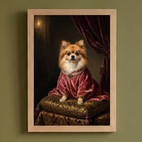 犬（ポメラニアン）のルネサンス風肖像画 油絵風アートA4額装インテリア壁掛け